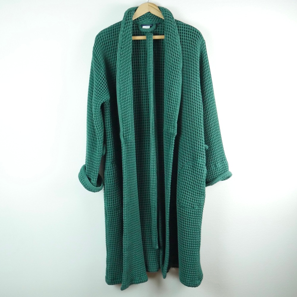 Brooklinen Dreamweave Waffle Robe Pine Green Turkish Cotton Spa Bathrobe Large